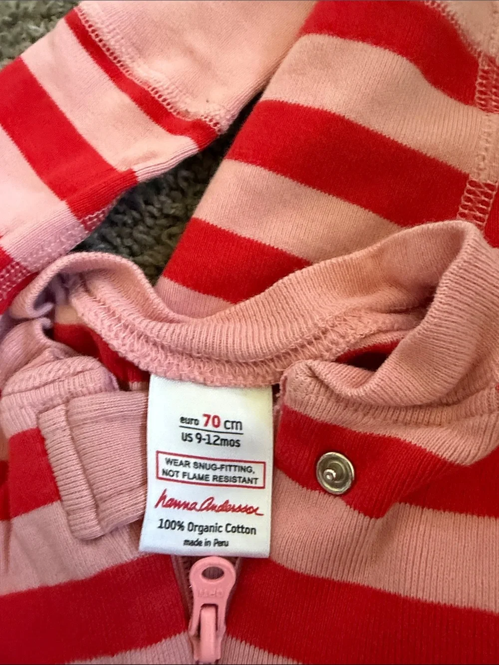 Hanna Andersson Pink & Red Striped Zip Footie